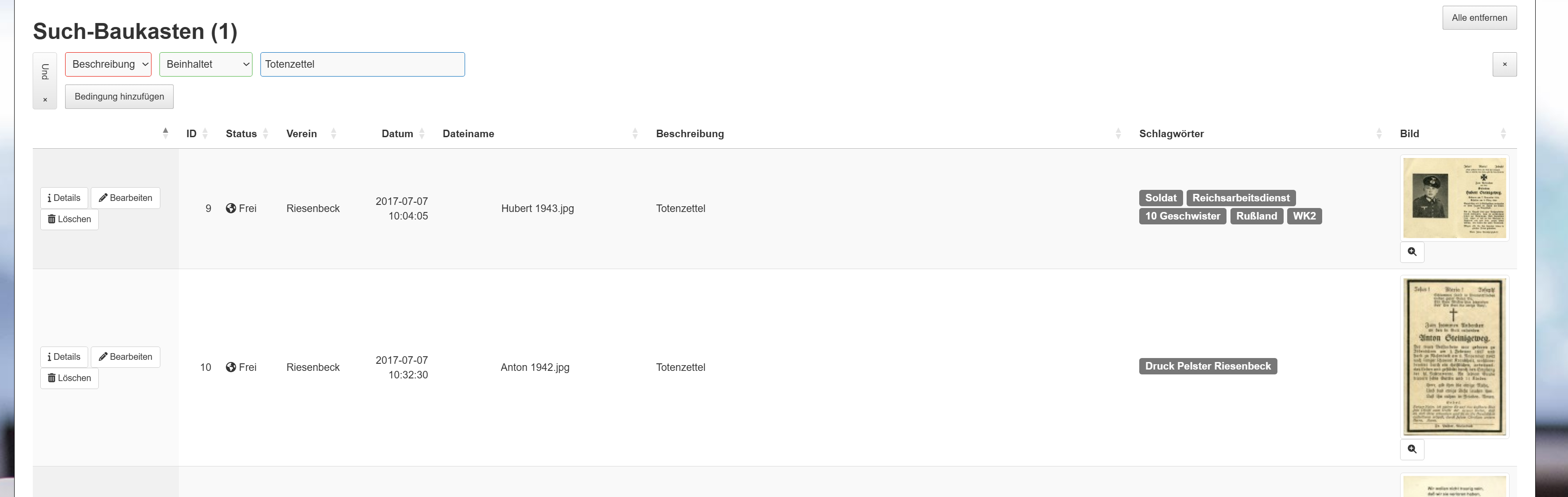 Bild-Datenbank mit Schlagworten und Suche